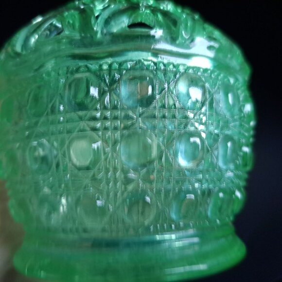 Imperial Glass Green Uranium Glass Bowl Open Lace Edge Cane Button Vintage - Picture 9 of 13